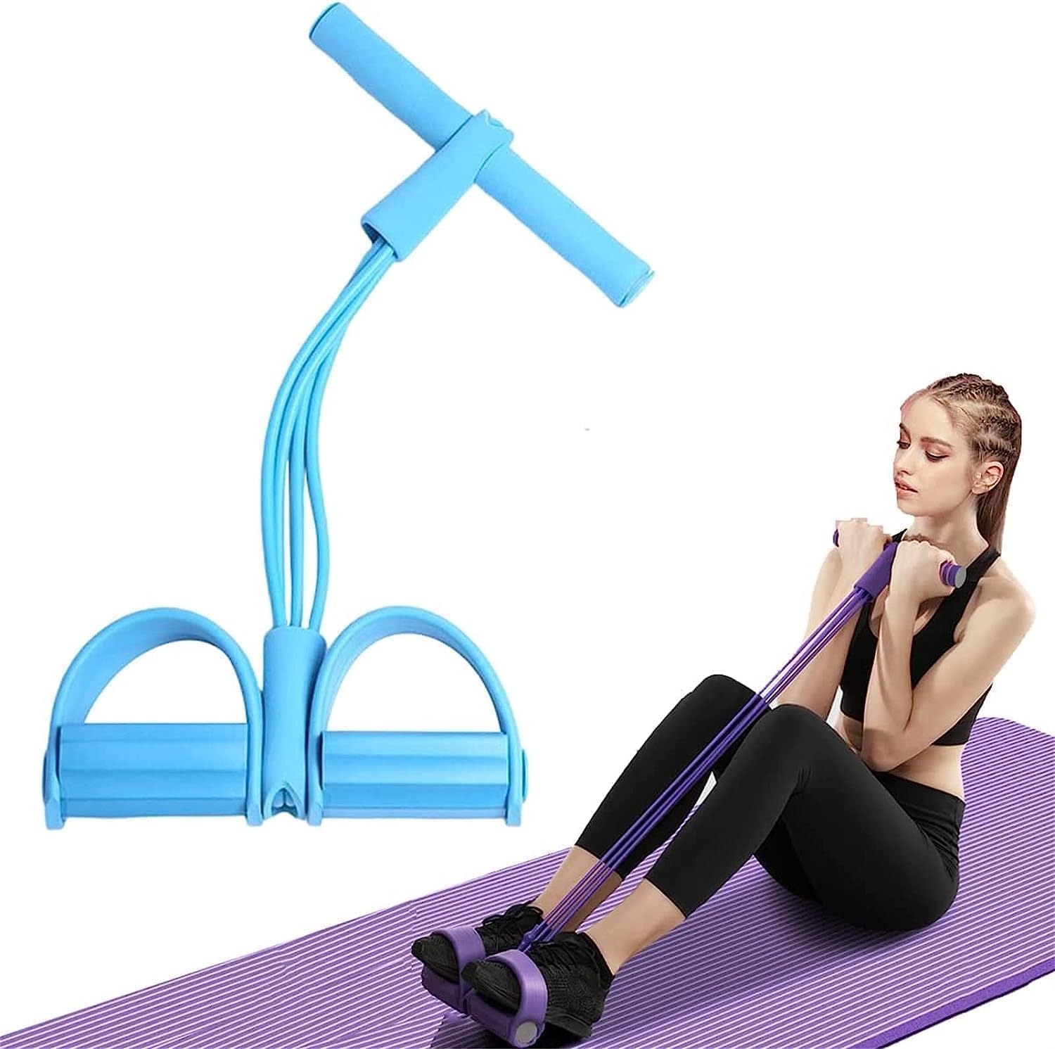 Latex Sit-Up Pull Rope: Elastic Foot Pedal Exerciser for Home Gym