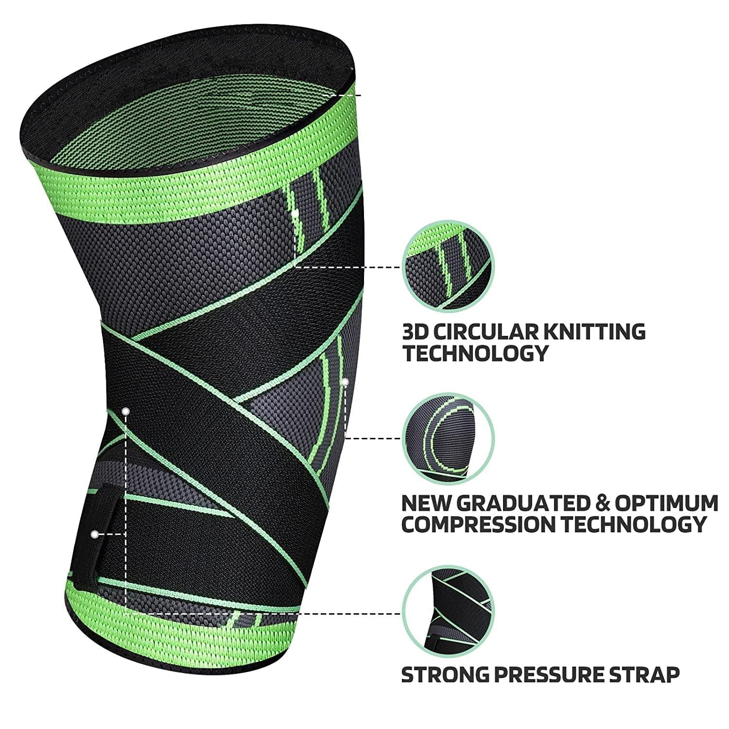 Pro-Compression Knee Sleeves with Adjustable Straps (Pack of 2)