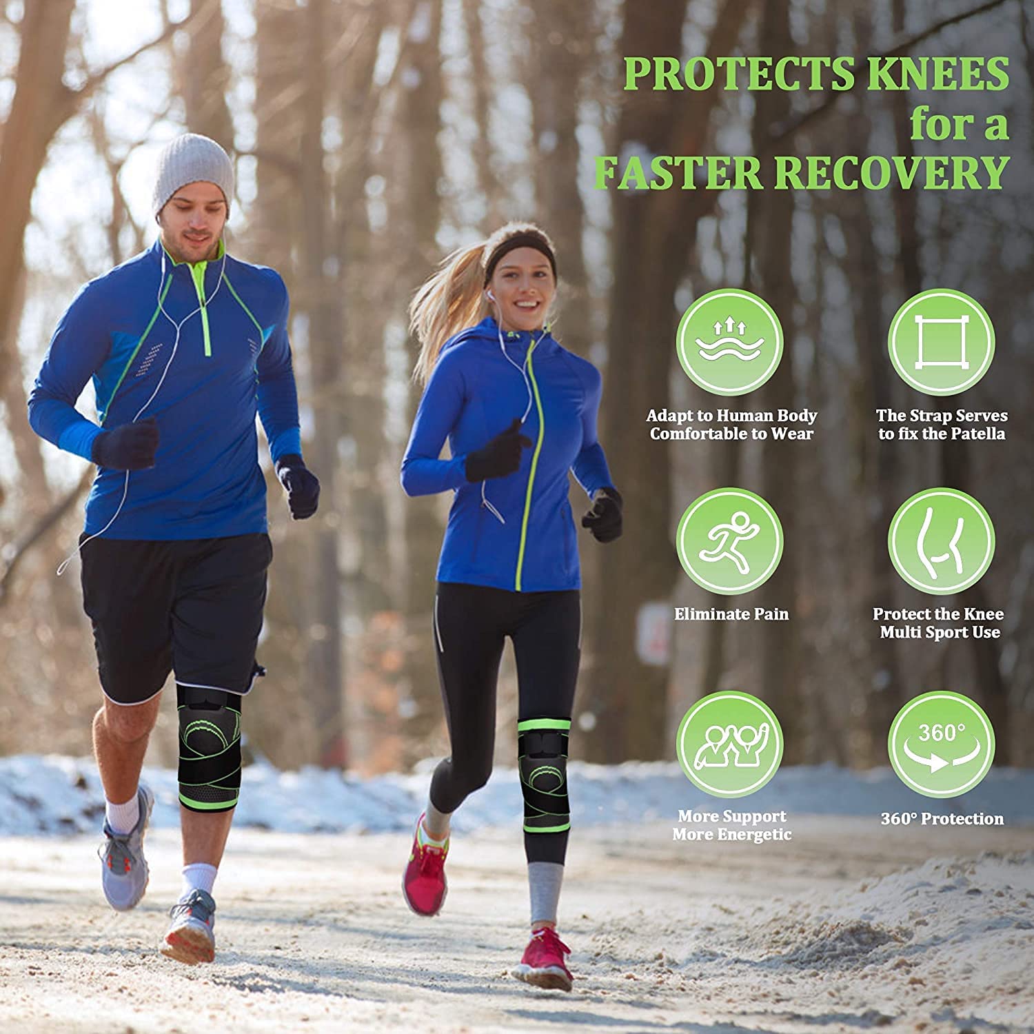 Pro-Compression Knee Sleeves with Adjustable Straps (Pack of 2)