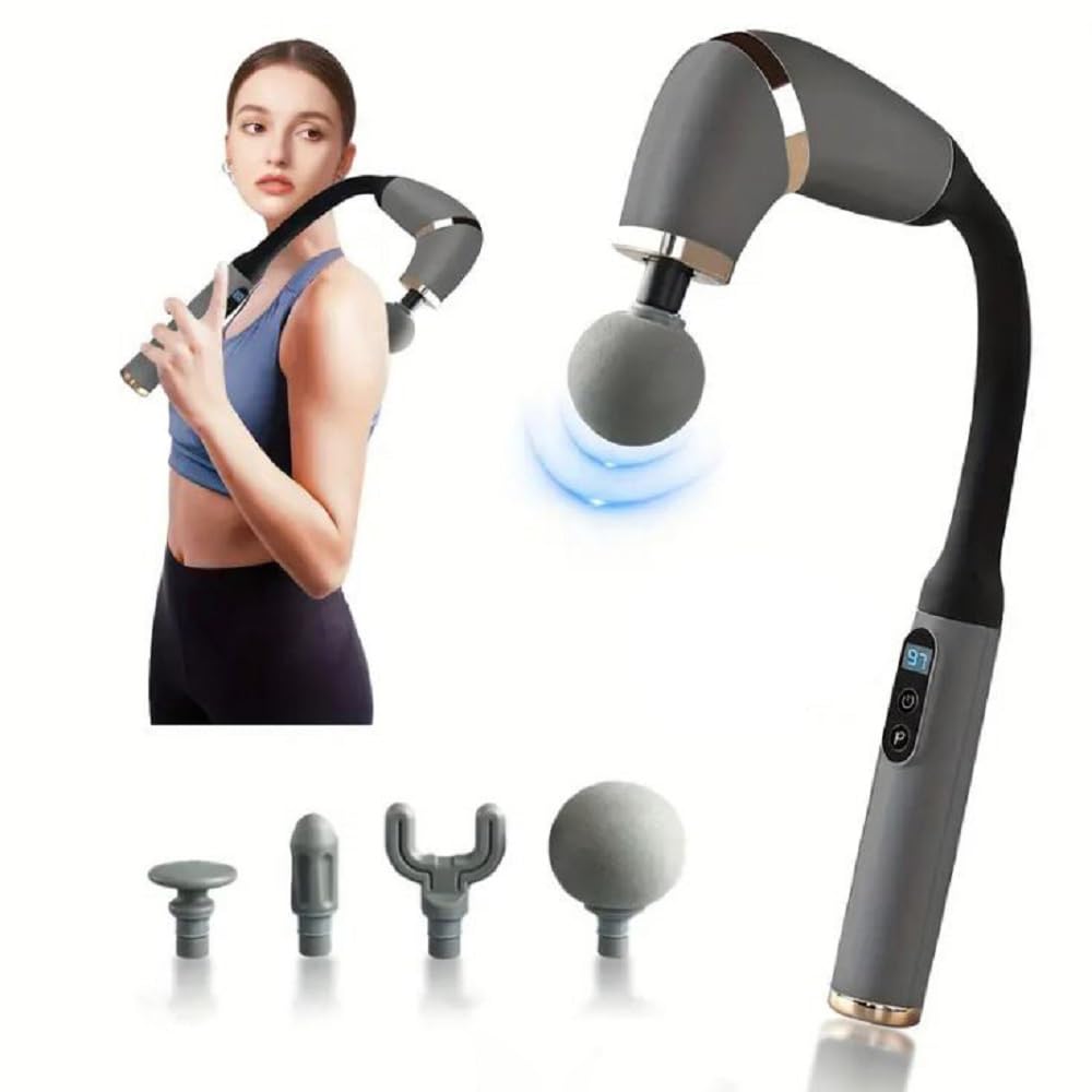 Scizor Deep Tissue Massage Gun with Extension Handle: 120° Curved Percussion Massager for Back & Neck Pain