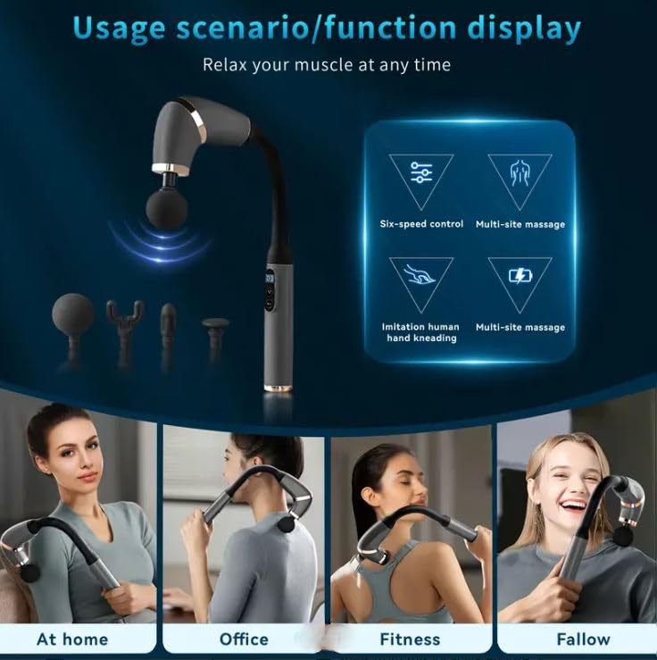 Scizor Deep Tissue Massage Gun with Extension Handle: 120° Curved Percussion Massager for Back & Neck Pain