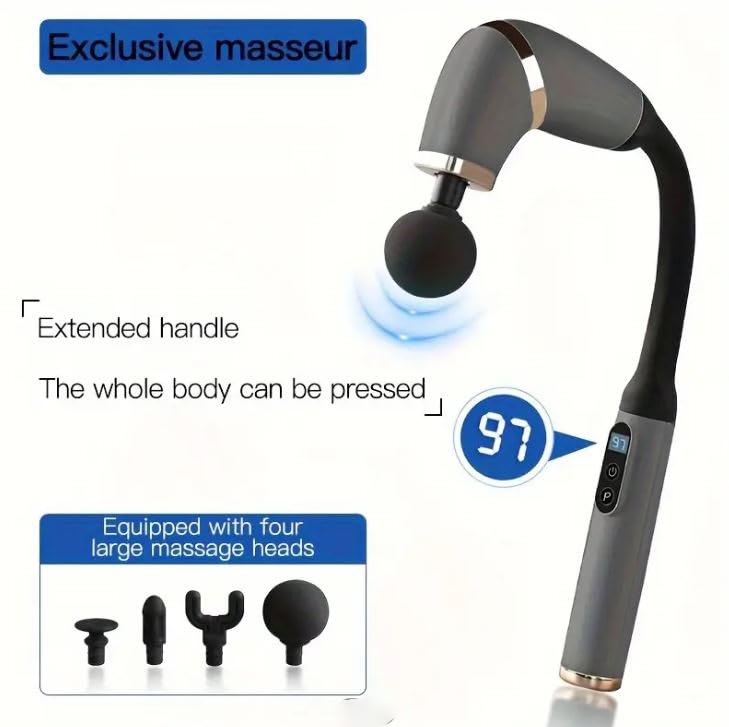 Scizor Deep Tissue Massage Gun with Extension Handle: 120° Curved Percussion Massager for Back & Neck Pain